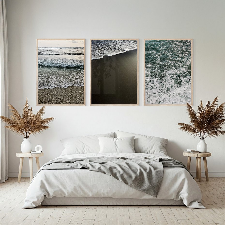 Zestaw obrazy w ramie, plakaty - morze, woda, plaża - rama drewno