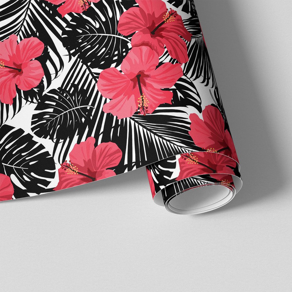 Tapeta - hibiskus, liście, wzór