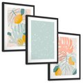 Zestaw obrazy w ramie, plakaty - liście, cytryny, abstrakcja - rama czarna