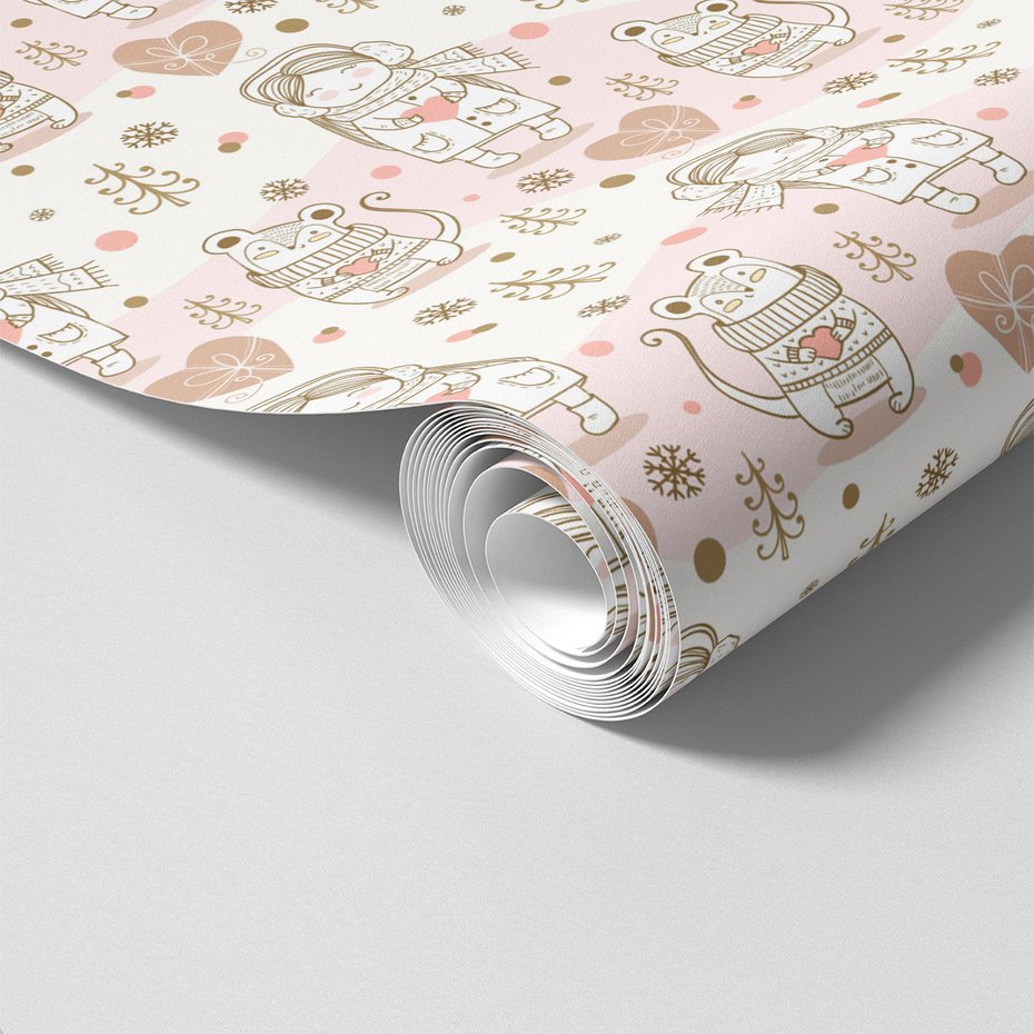 Tapeta - dziecięca, mysz, dziewczynka, choinka