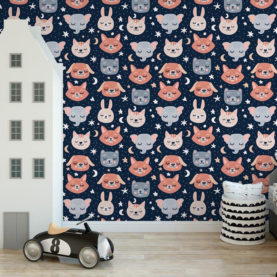 Tapeta - dziecięca, zwierzęta, gwiazdy, księżyc