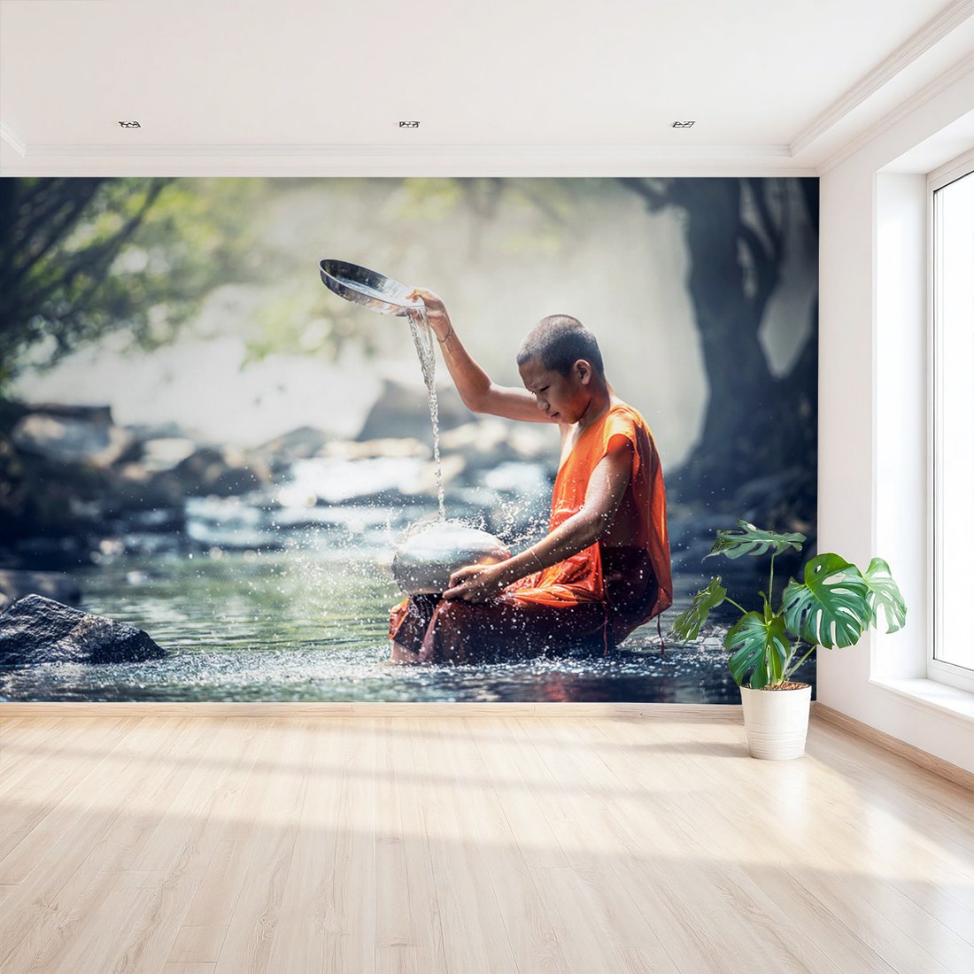 Fototapeta - mnich, woda, las