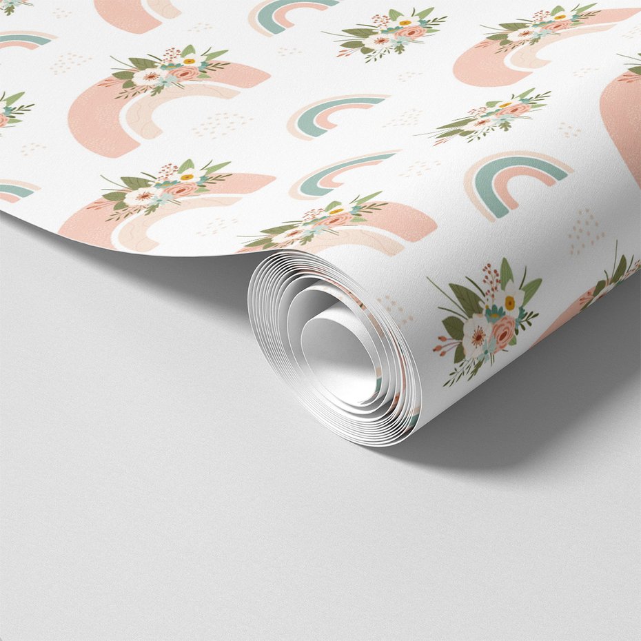 Tapeta - dziecięca, kwiaty, tęcza,