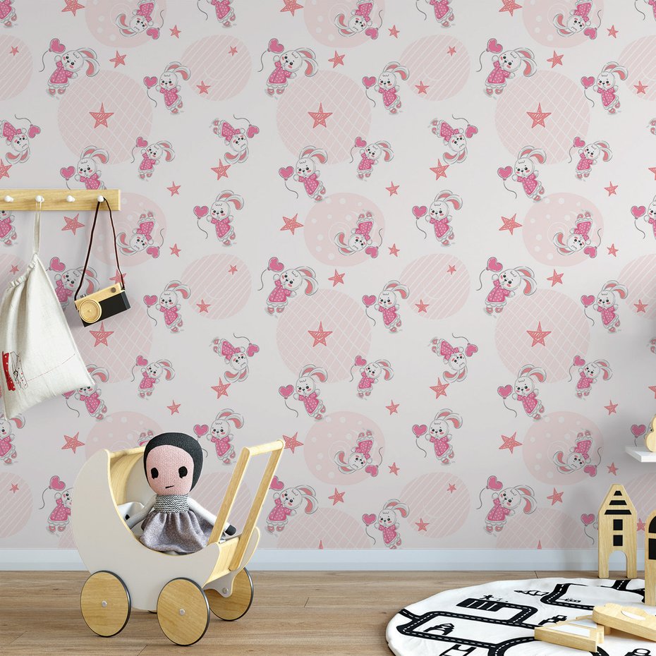 Tapeta - dziecięca, królik, gwiazda,