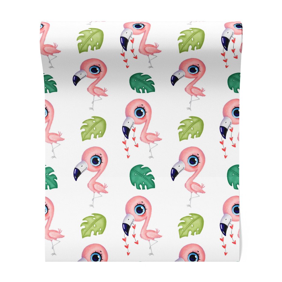 Tapeta - dziecięca, flaming, liść, serce