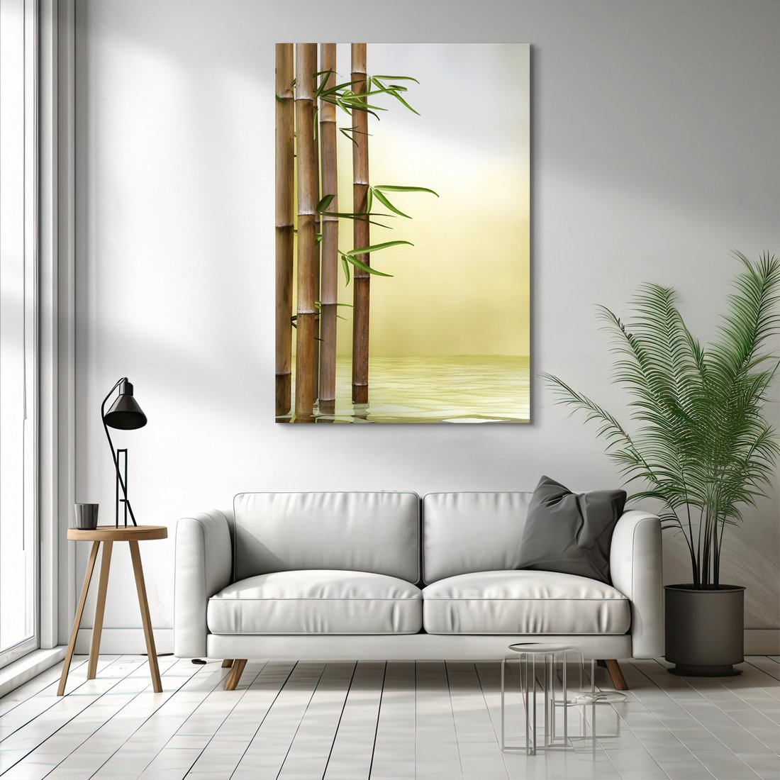 Obraz na płótnie - bambus, liście, woda