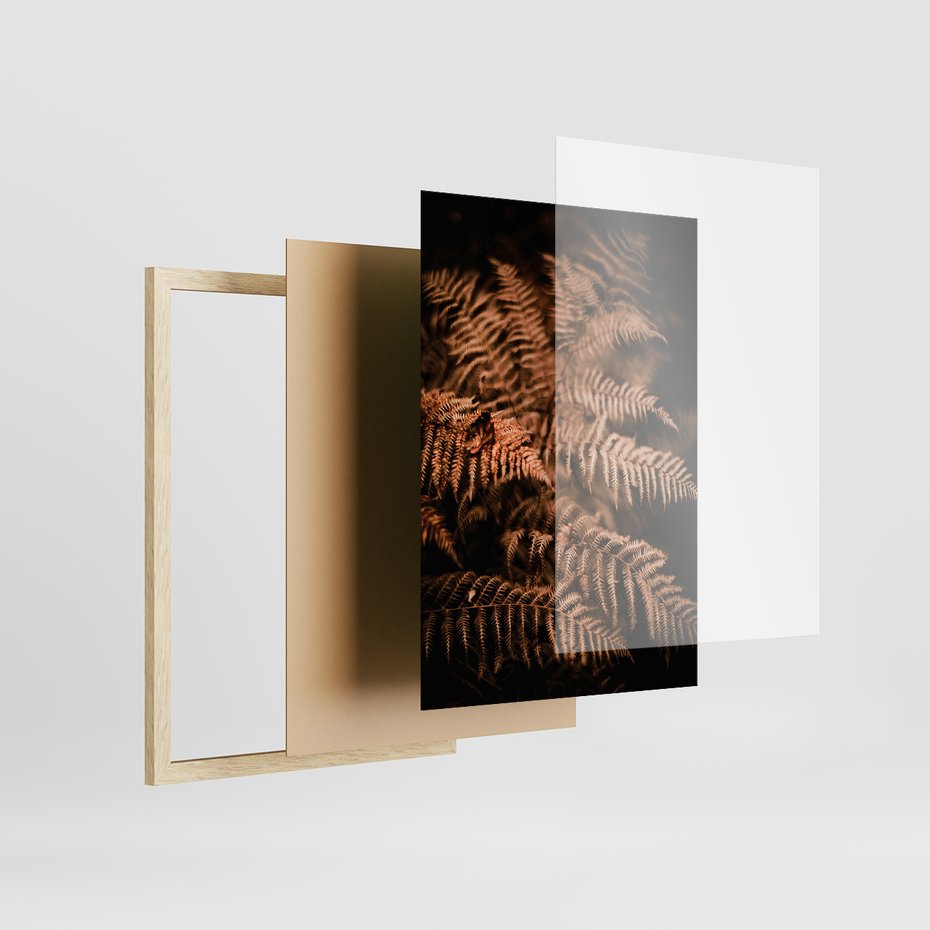 Zestaw obrazy w ramie, plakaty - jesień, liście, brązowy - rama drewno