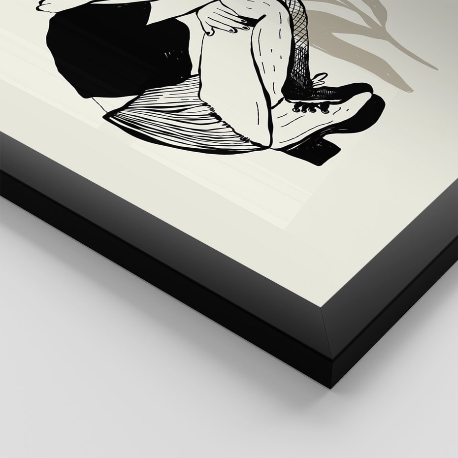 Zestaw obrazy w ramie, plakaty - rysunek, kobieta, kwiat - rama czarna