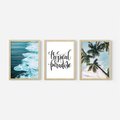 Zestaw obrazy w ramie, plakaty - tropikalny, morze, palmy - rama drewno