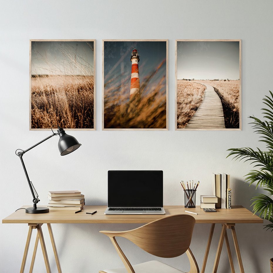 Zestaw obrazy w ramie, plakaty - przyroda, krajobraz, wydma - rama drewno
