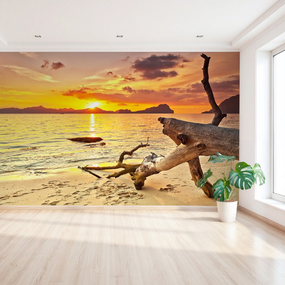 Fototapeta - plaża, zachód słońca, morze