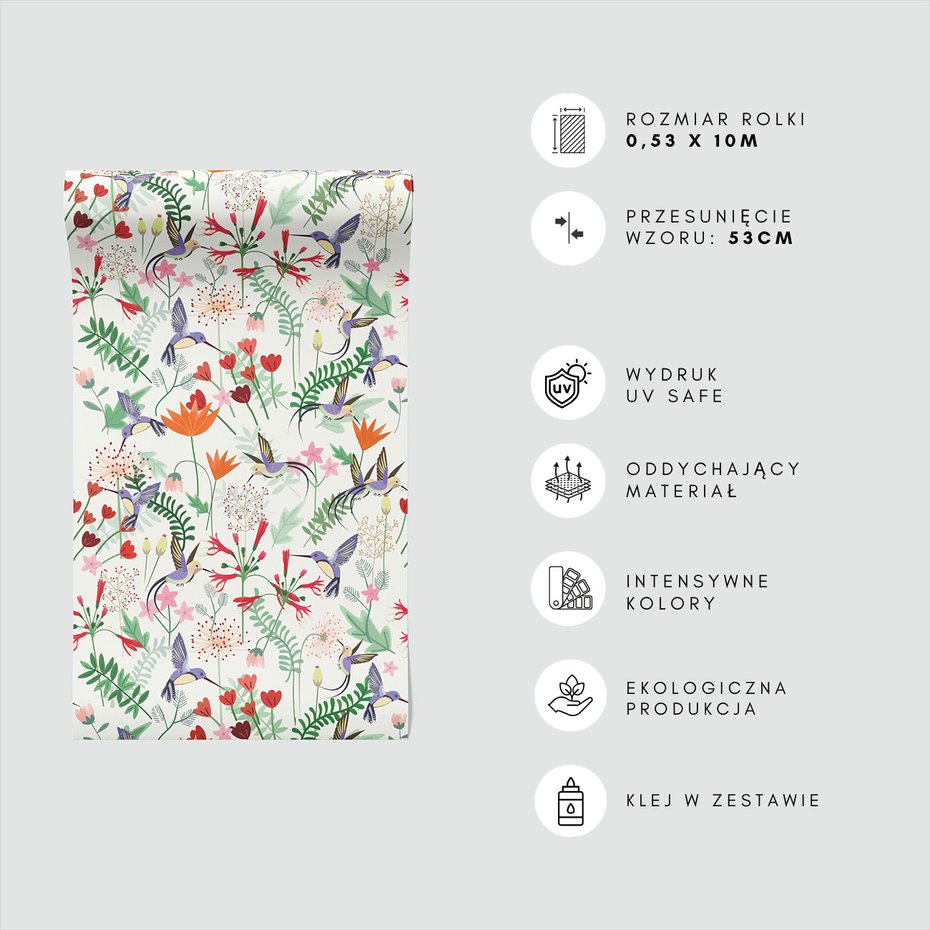 Tapeta - kwiaty, kolibry, liście