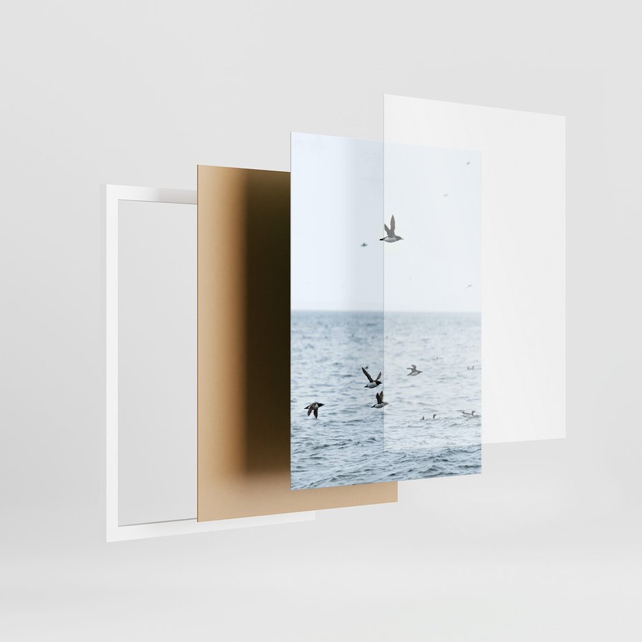 Zestaw obrazy w ramie, plakaty - ptaki, morze, łodzie - rama biała