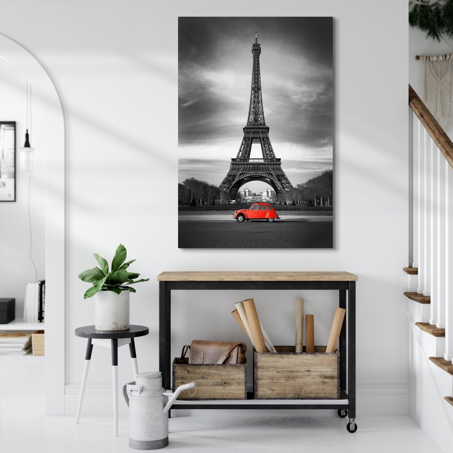 Obraz na płótnie - Paryż, Wieża Eiffla, Samochód