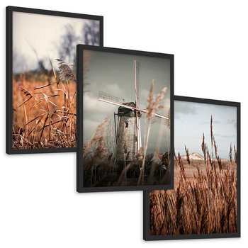 Zestaw obrazy w ramie, plakaty - krajobraz, wiatrak, natura - rama czarna