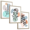Zestaw obrazy w ramie, plakaty - liście, gałązki, abstrakcja - rama drewno