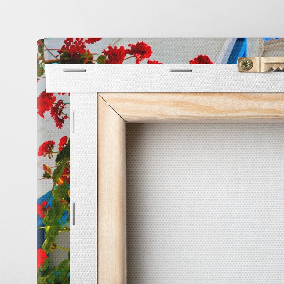 Obraz na płótnie - uliczka, kwiaty, biel