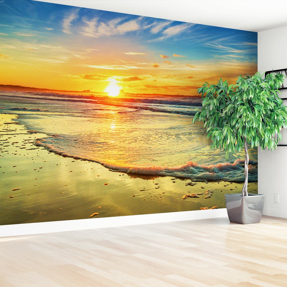 Fototapeta - zachód słońca, plaża, morze