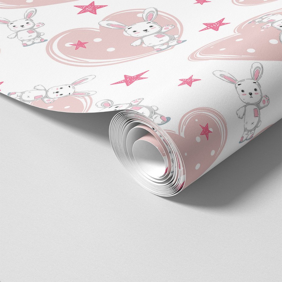 Tapeta - dziecięca, królik, serce, gwiazda