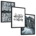 Zestaw obrazy w ramie, plakaty - zima, śnieg, las - rama czarna