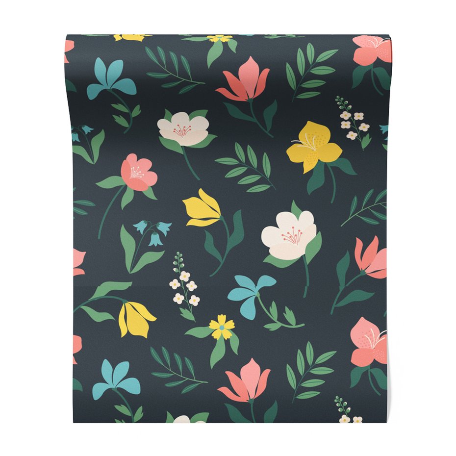 Tapeta - kwiaty, liście, wzór