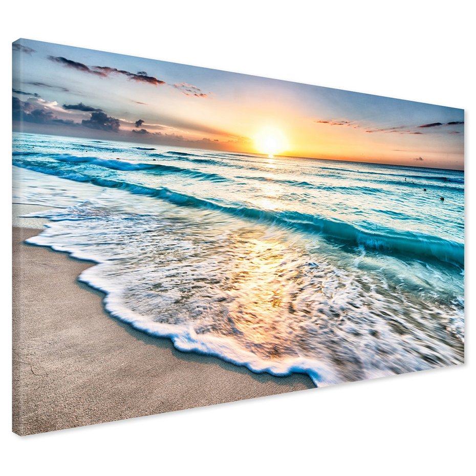 Obraz na płótnie - plaża, morze, zachód słońca