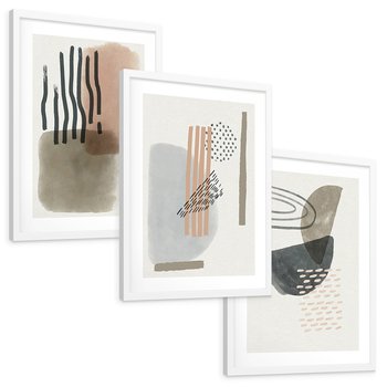 Zestaw obrazy w ramie, plakaty - abstrakcja, geometria, kształty - rama biała