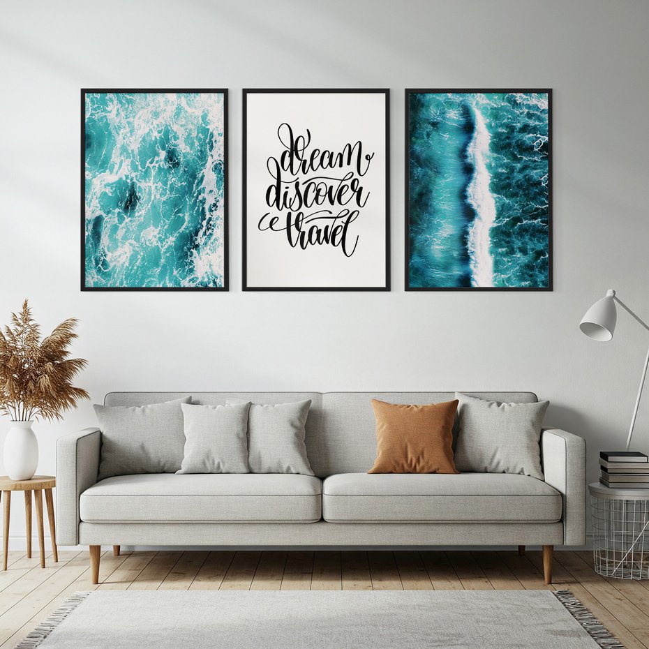 Zestaw obrazy w ramie, plakaty - woda, morze, ocean - rama czarna