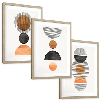 Zestaw obrazy w ramie, plakaty - abstrakcja, geometria, minimalizm - rama drewno