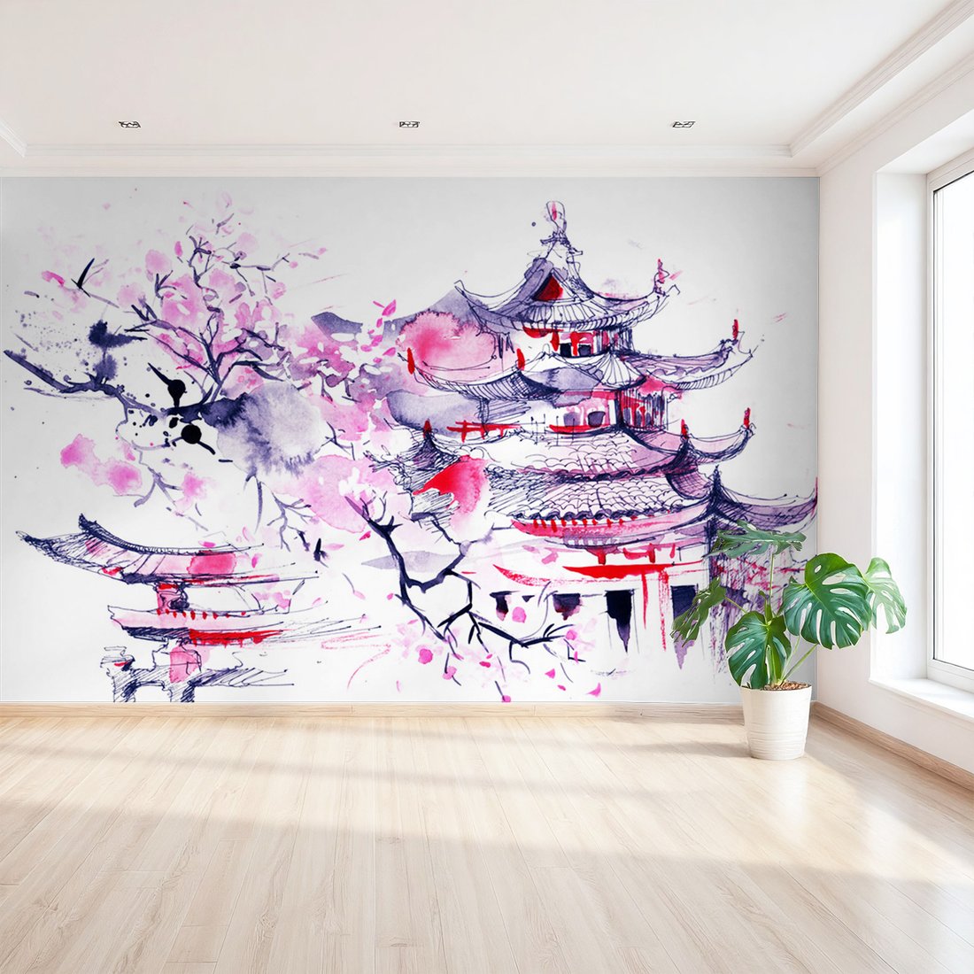 Fototapeta - pagoda, kwiaty, azjatyckie