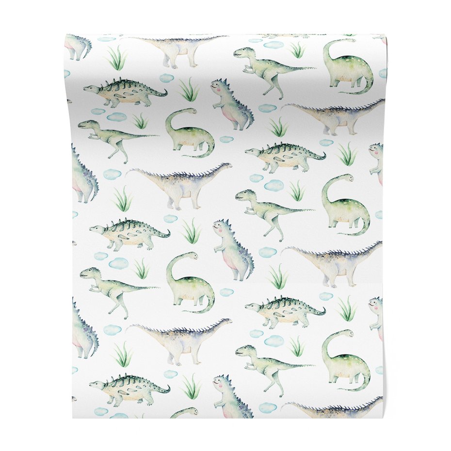 Tapeta - dziecięca, dinozaury, trawa, chmury