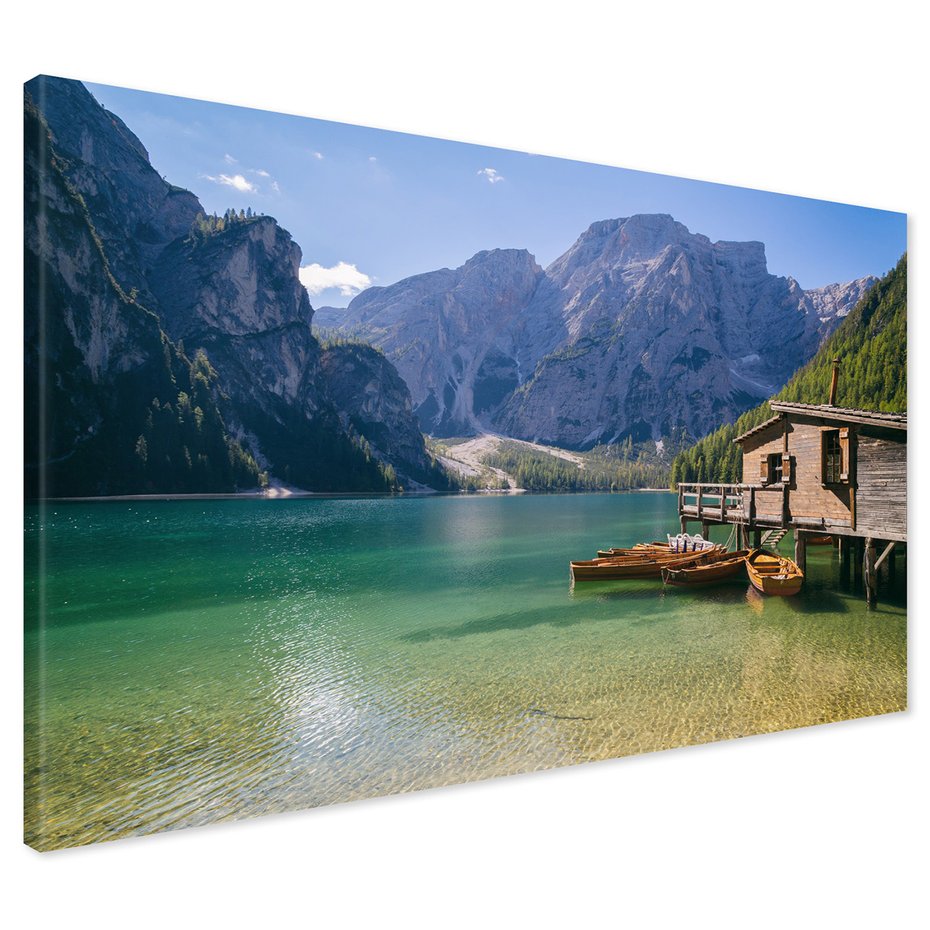 Obraz na płótnie - jezioro, góry, drewno