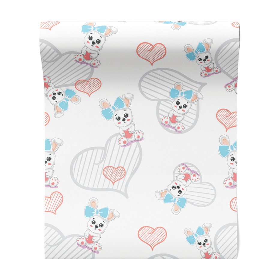 Tapeta - dziecięca, królik, serce, kokarda