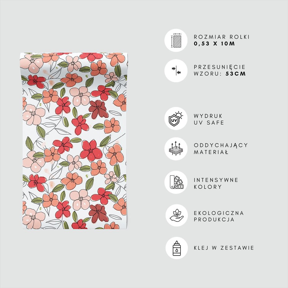 Tapeta - kwiaty, liście, kontur