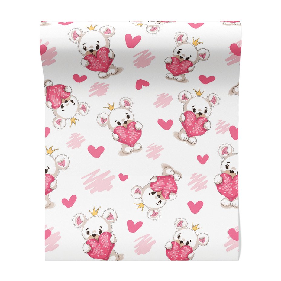 Tapeta - dziecięca, miś, serce, korona