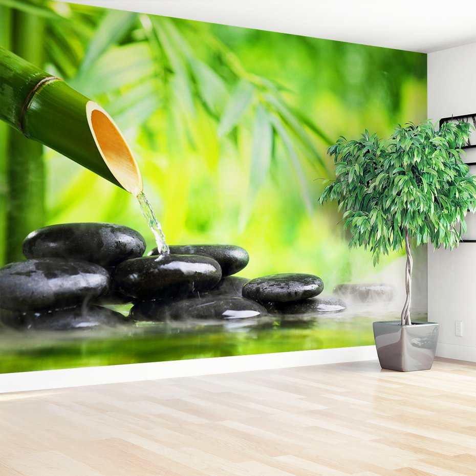 Fototapeta - bambus, kamienie, woda