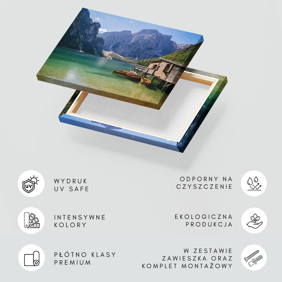 Obraz na płótnie - jezioro, góry, drewno