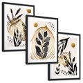 Zestaw obrazy w ramie, plakaty - liście, złoto, abstrakcja - rama czarna
