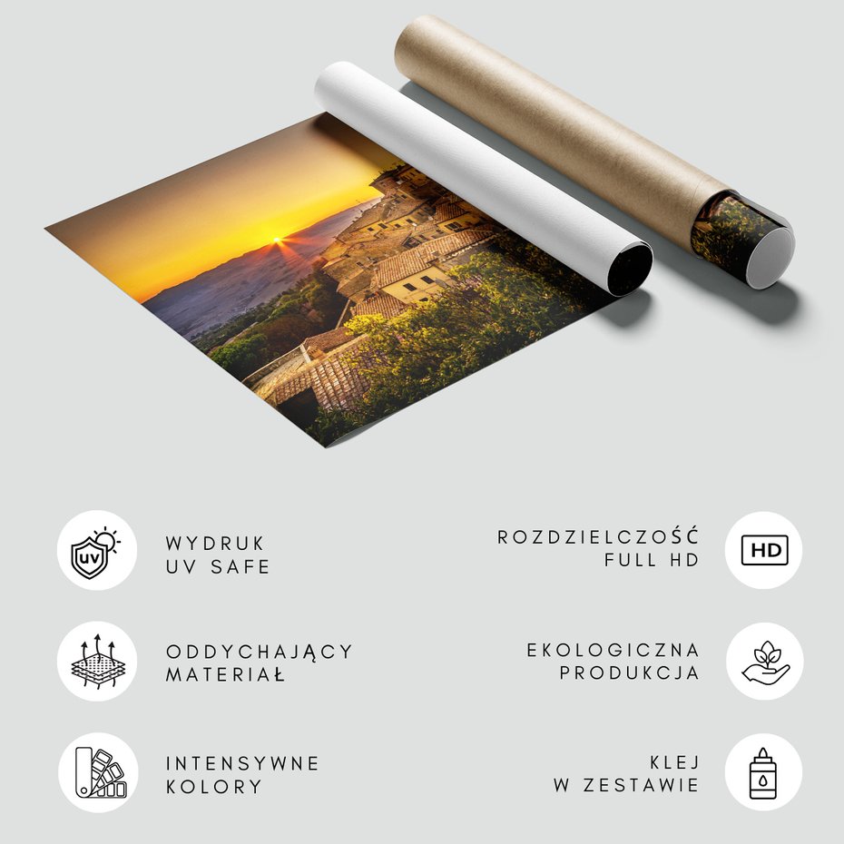 Fototapeta - miasto, zachód słońca, wzgórze