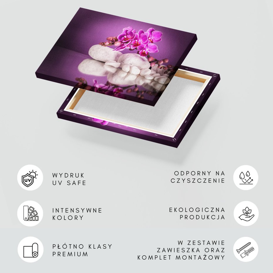 Obraz na płótnie - kwiaty, kamienie, odbicie