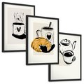 Zestaw obrazy w ramie, plakaty - kawa, filiżanka, croissant - rama czarna