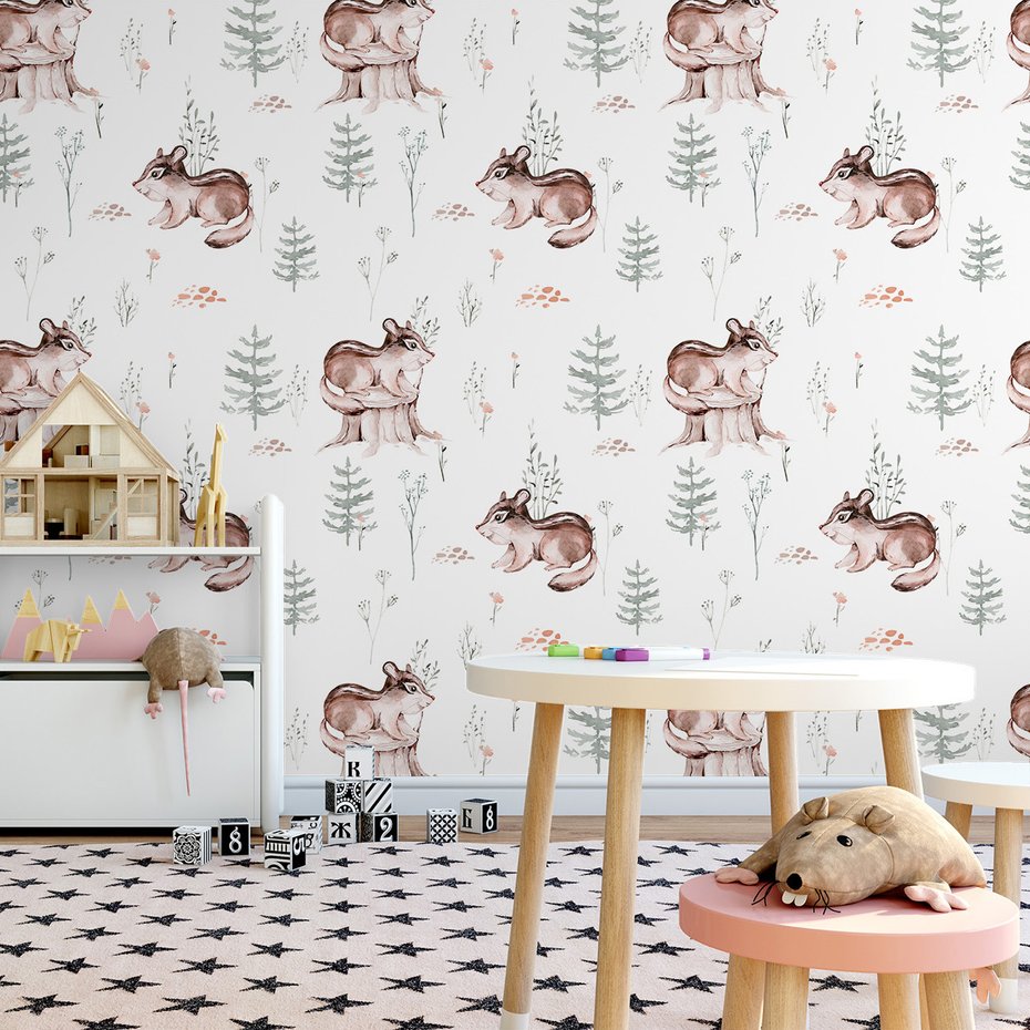 Tapeta - dziecięca, wiewiórka, drzewo, las