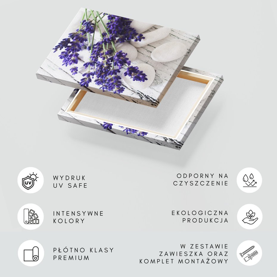 Obraz na płótnie - lawenda, kamienie, kwiaty
