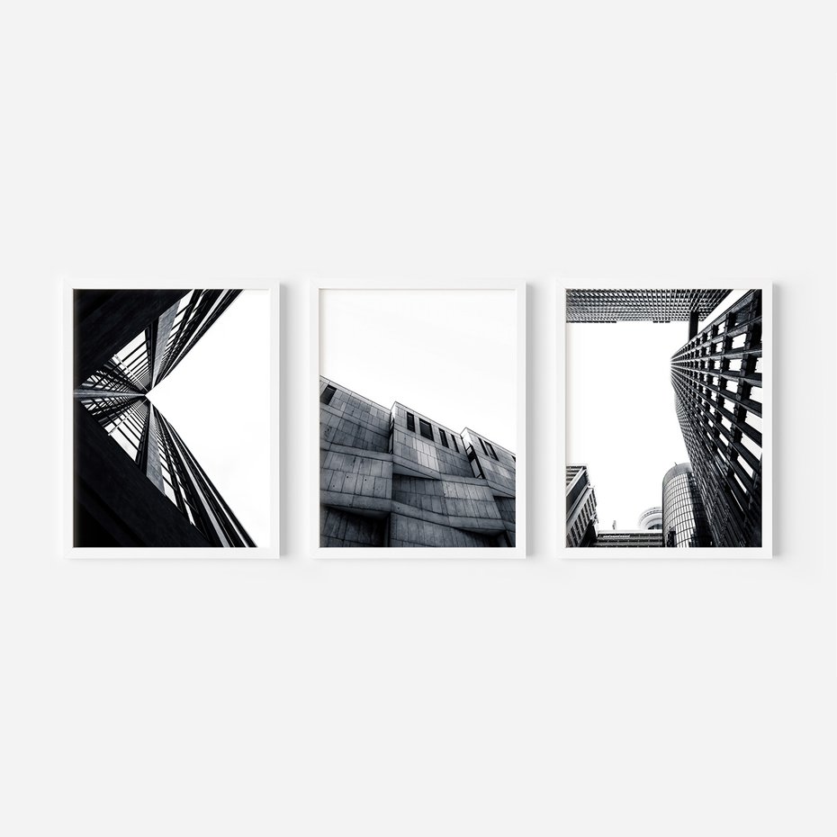 Zestaw obrazy w ramie, plakaty - architektura, budynki, miejski - rama biała