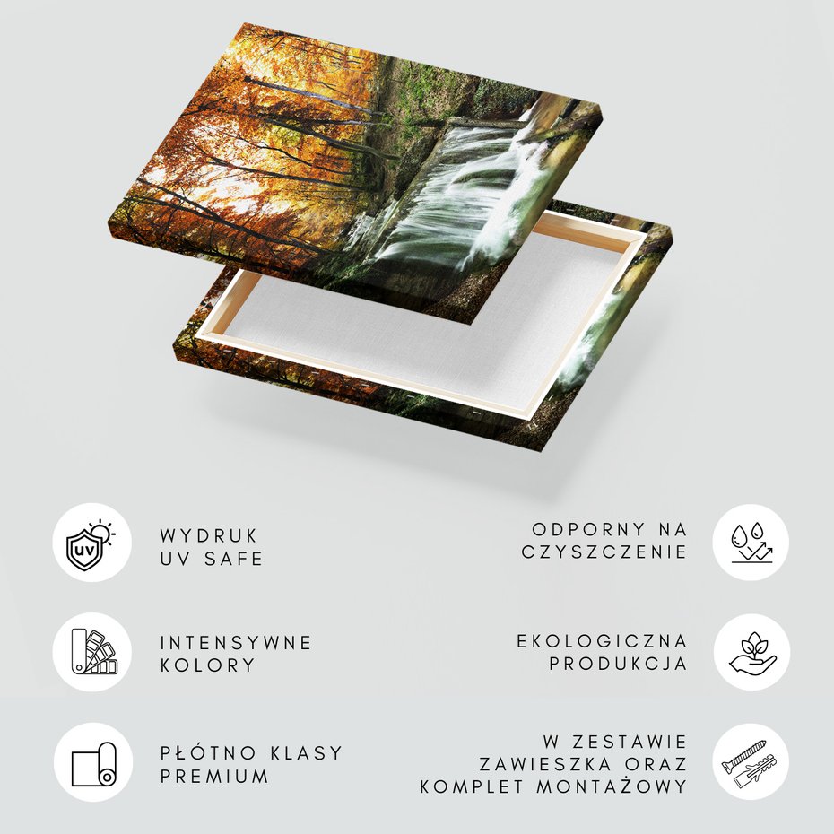 Obraz na płótnie - wodospad, jesień, las