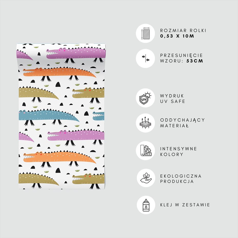 Tapeta - dziecięca, krokodyle, ilustracje, wzory