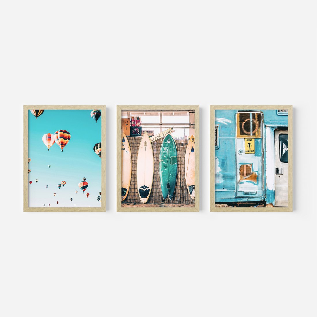 Zestaw obrazy w ramie, plakaty - podróże, plaża, wakacje - rama drewno