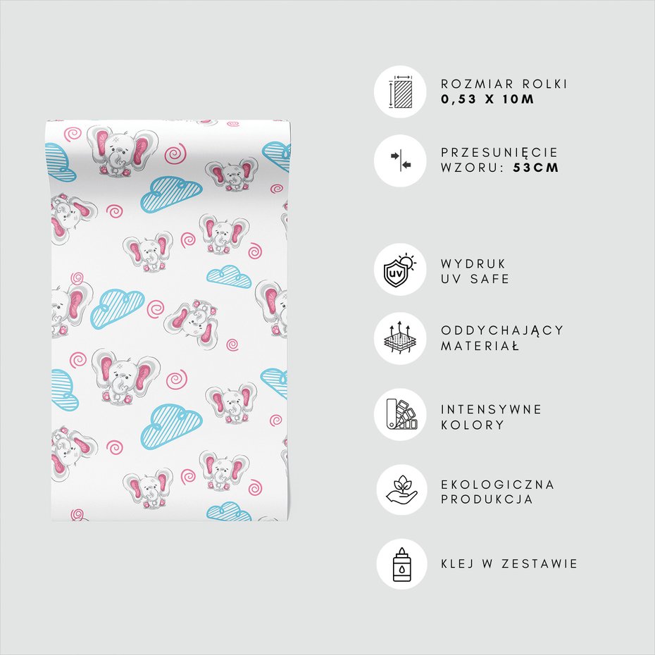 Tapeta - dziecięca, słoń, chmura,