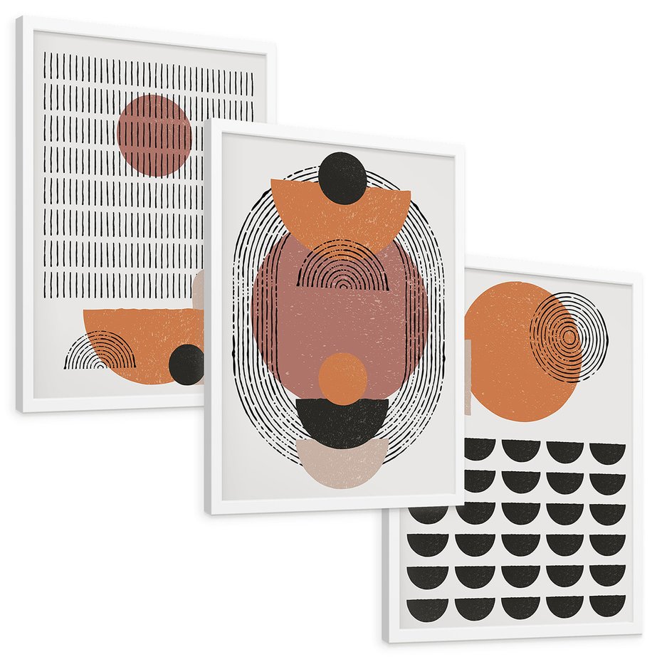 Zestaw obrazy w ramie, plakaty - abstrakcja, grafika, geometria - rama biała