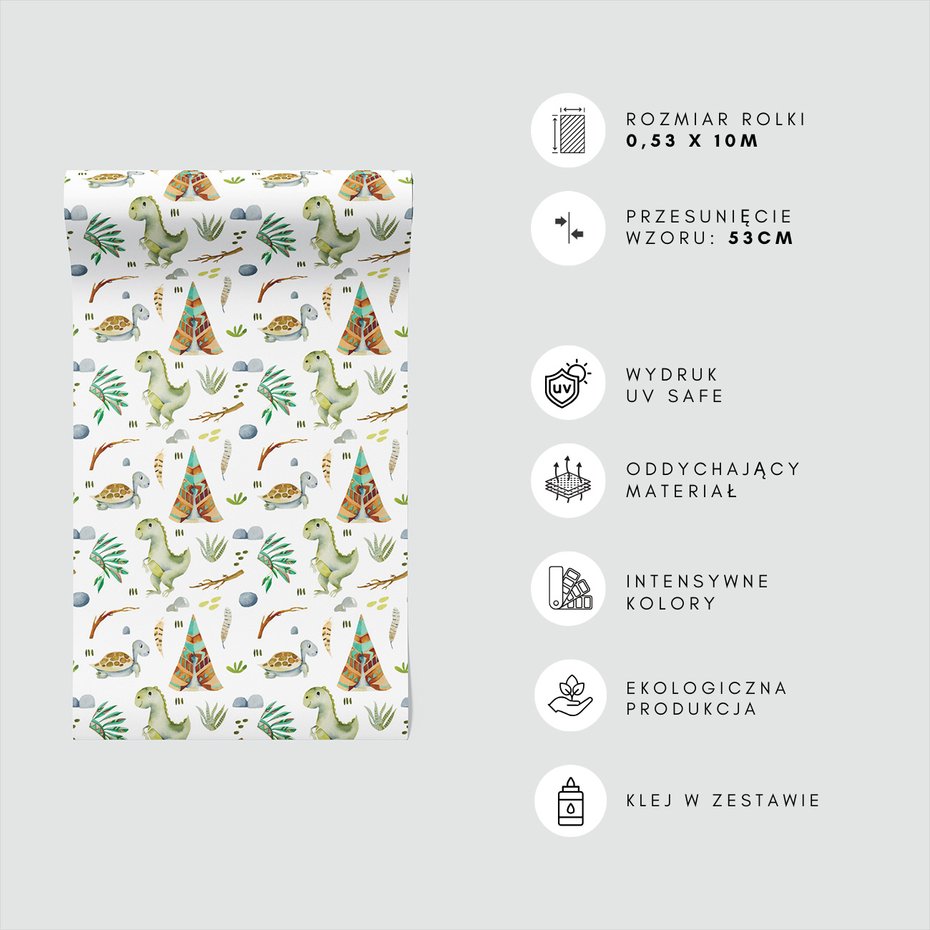 Tapeta - dziecięca, dinozaur, tipi, żółw